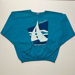 Vintage 80s Crazy Shirt Baggy Hawaii Long Sleeves Shirt Sailboat Blue
